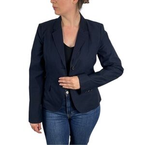 J. CREW 74831 NAVY SUBTLE STRIPE COTTON FITTED BLAZER JACKET